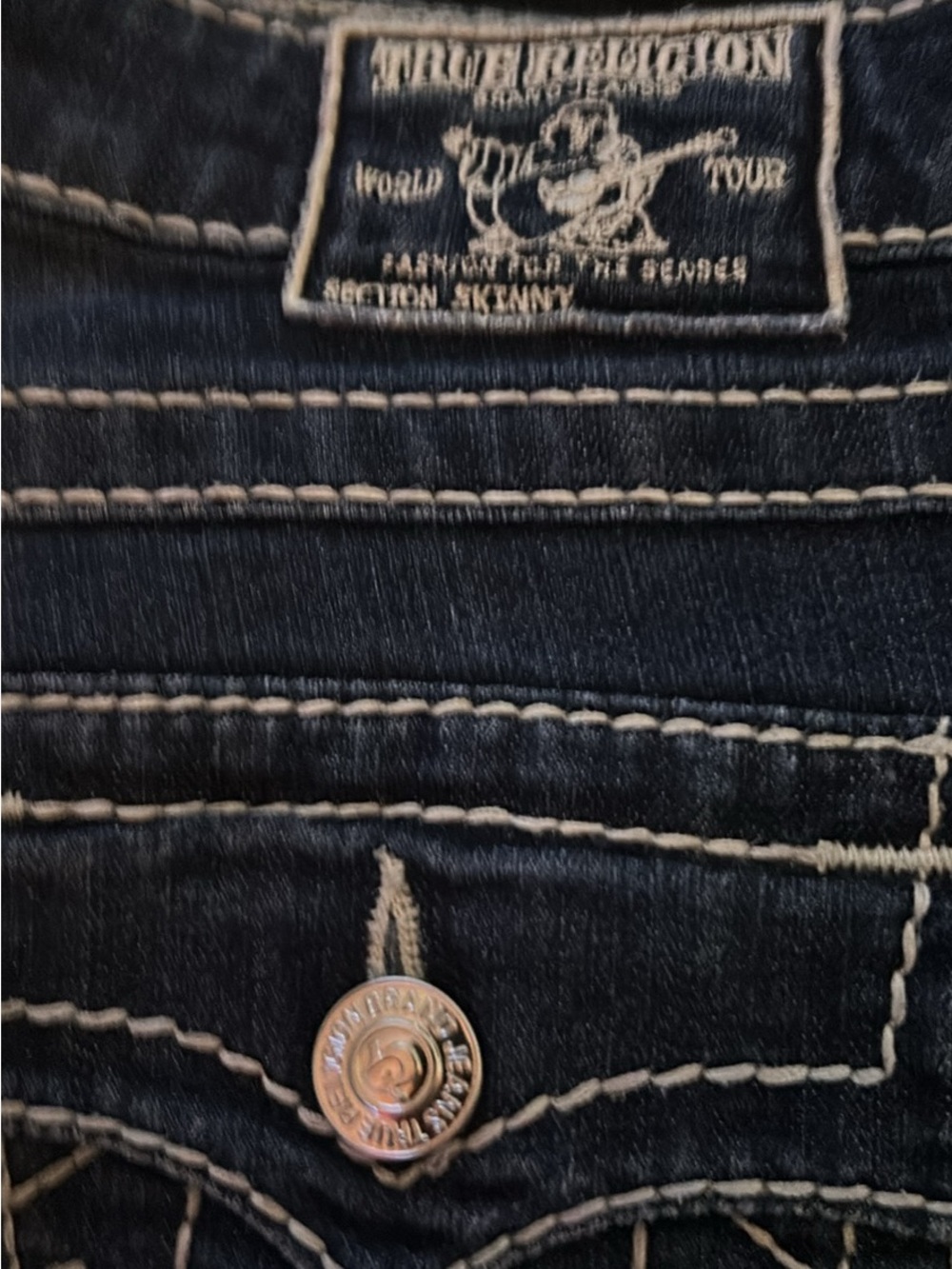 True Religion Black Denim Jeans with White Contrast Stitching